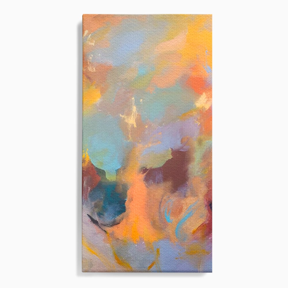 Tablou canvas cu pictura abstracta cu pete colorate verticale, fara rama, pe sasiu de lemn